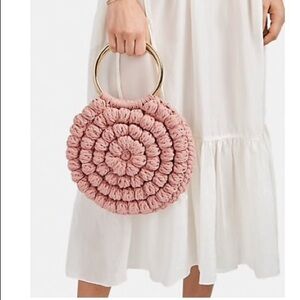 Ulla Johnson Lia Circle Cotton Bobble Crochet Bag in Antique Rose